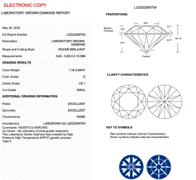 1.18CT Round D VS1 IDEAL EX EX NONE (H&A)- LG532249754