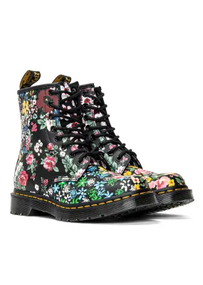 1460 Pascal White   Black Floral Mash Up Boots