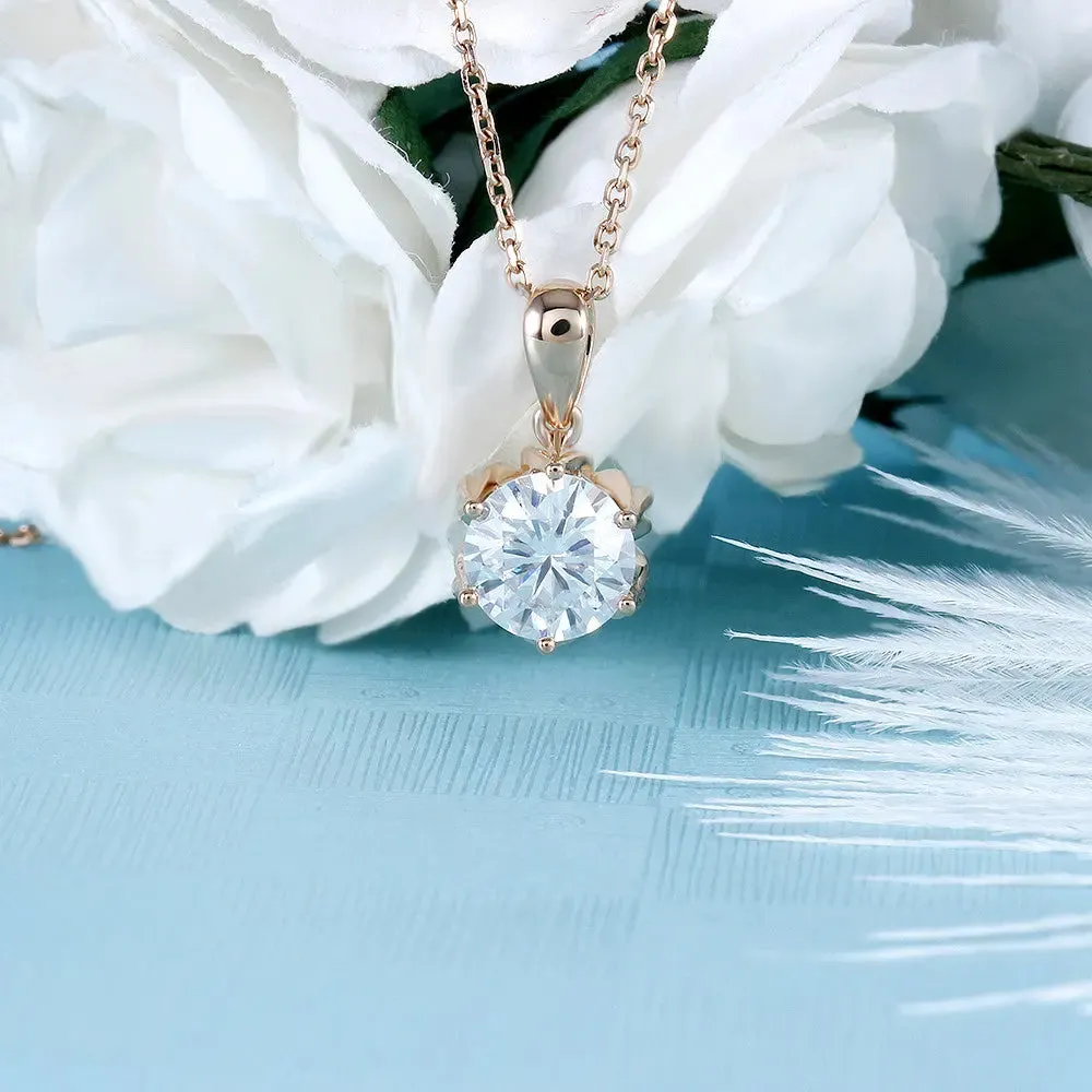 18k Rose Gold Flower Moissanite Necklace 1ct