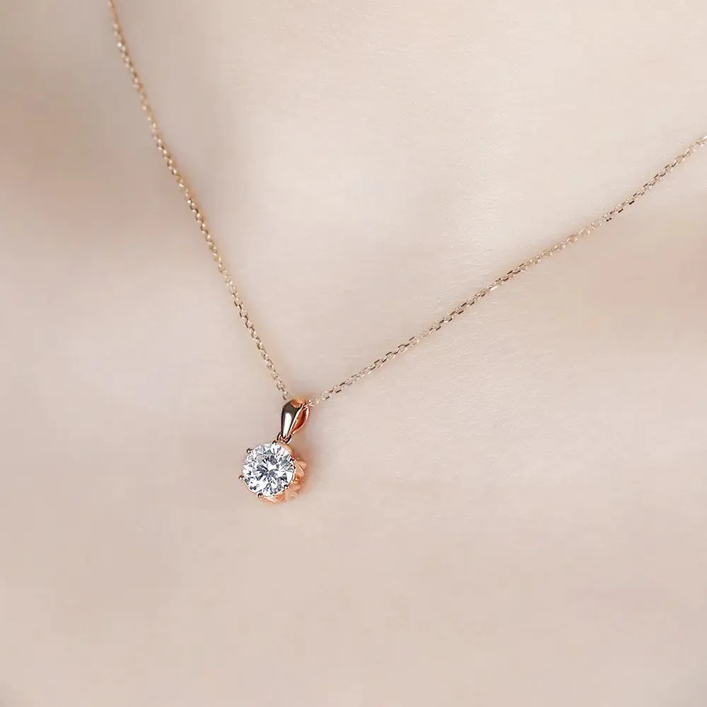 18k Rose Gold Flower Moissanite Necklace 1ct