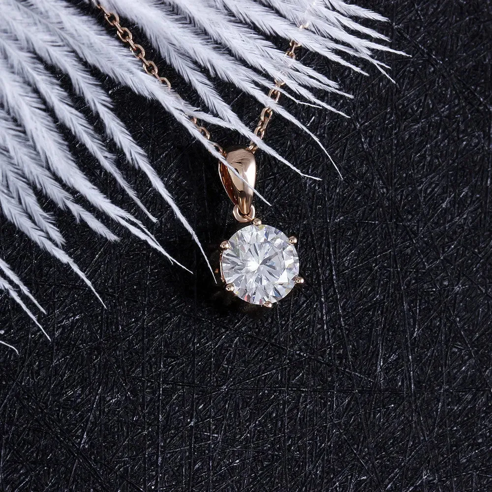 18k Rose Gold Flower Moissanite Necklace 1ct