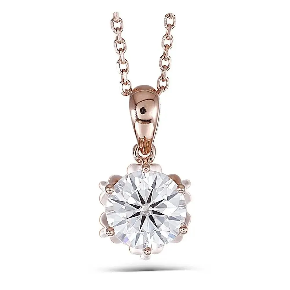 18k Rose Gold Flower Moissanite Necklace 1ct