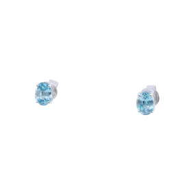 18K WHITE GOLD OVAL BLUE ZIRCON STUD EARRINGS