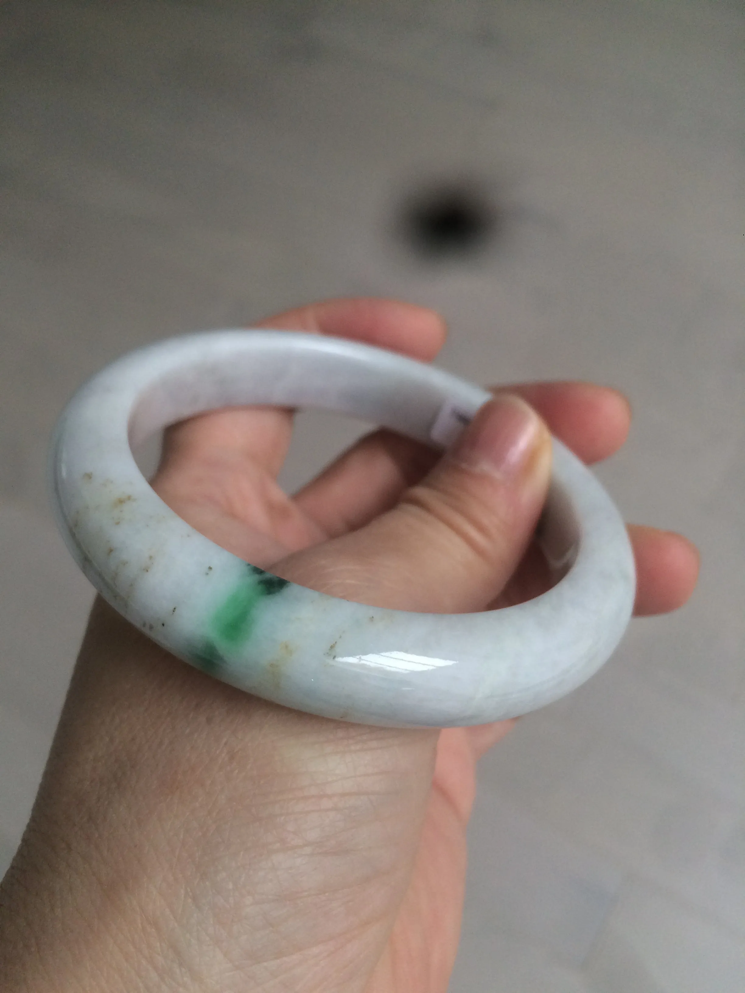 61mm certified type A 100% Natural sunny green/white Jadeite Jade bangle AQ23-9961