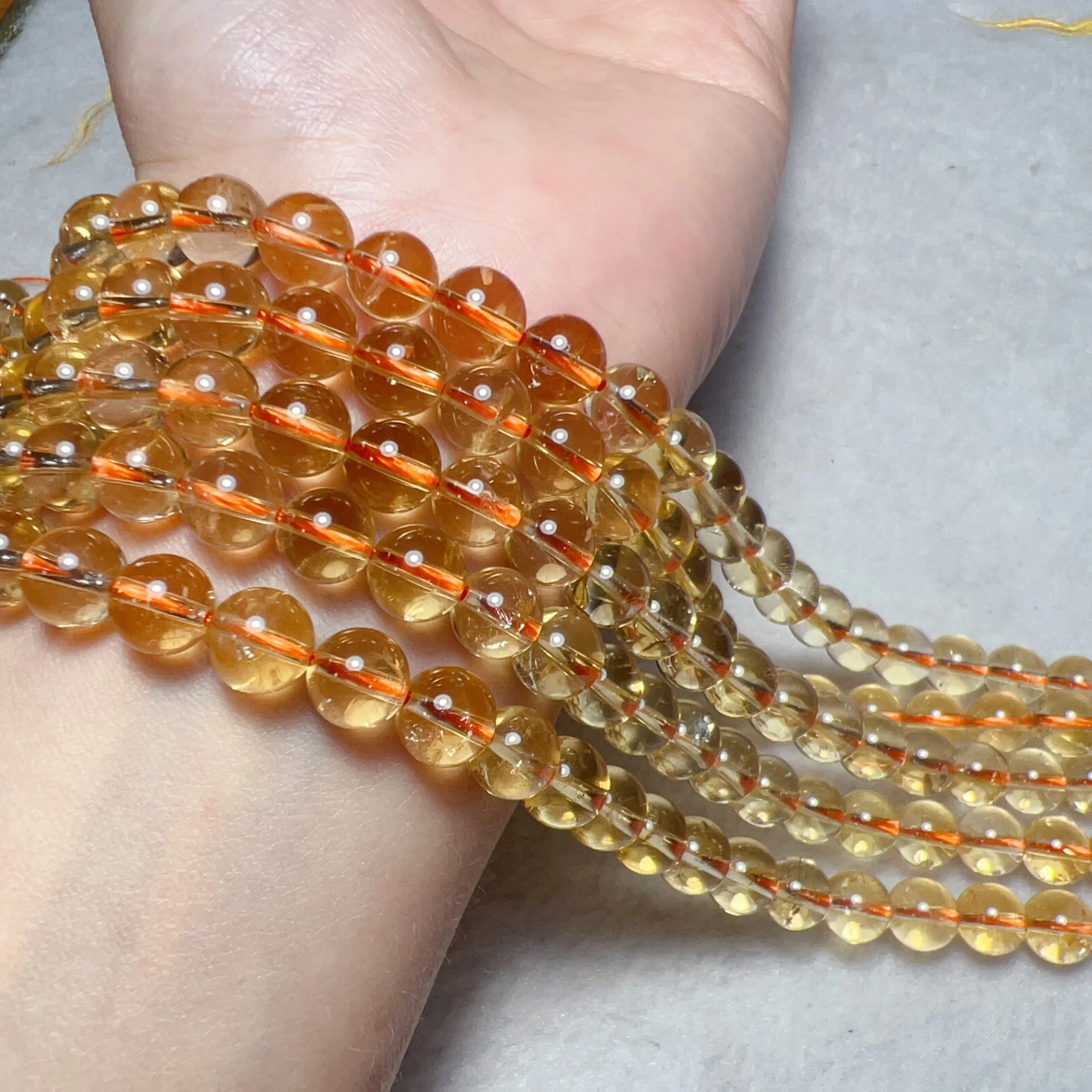 7.6-8mm Natural Non-heated Citrine Round Bead Strands for DIY Jewelry Projects