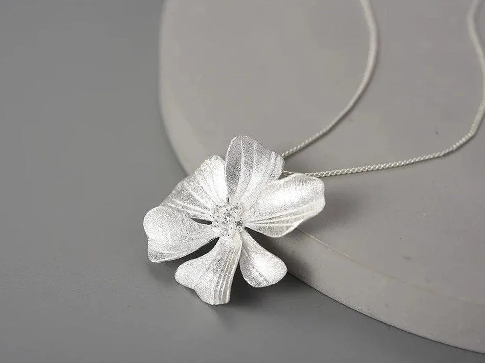 925 Sterling Silver Necklace Charm Jewelry with Large Peony Flower (LFJE0212)