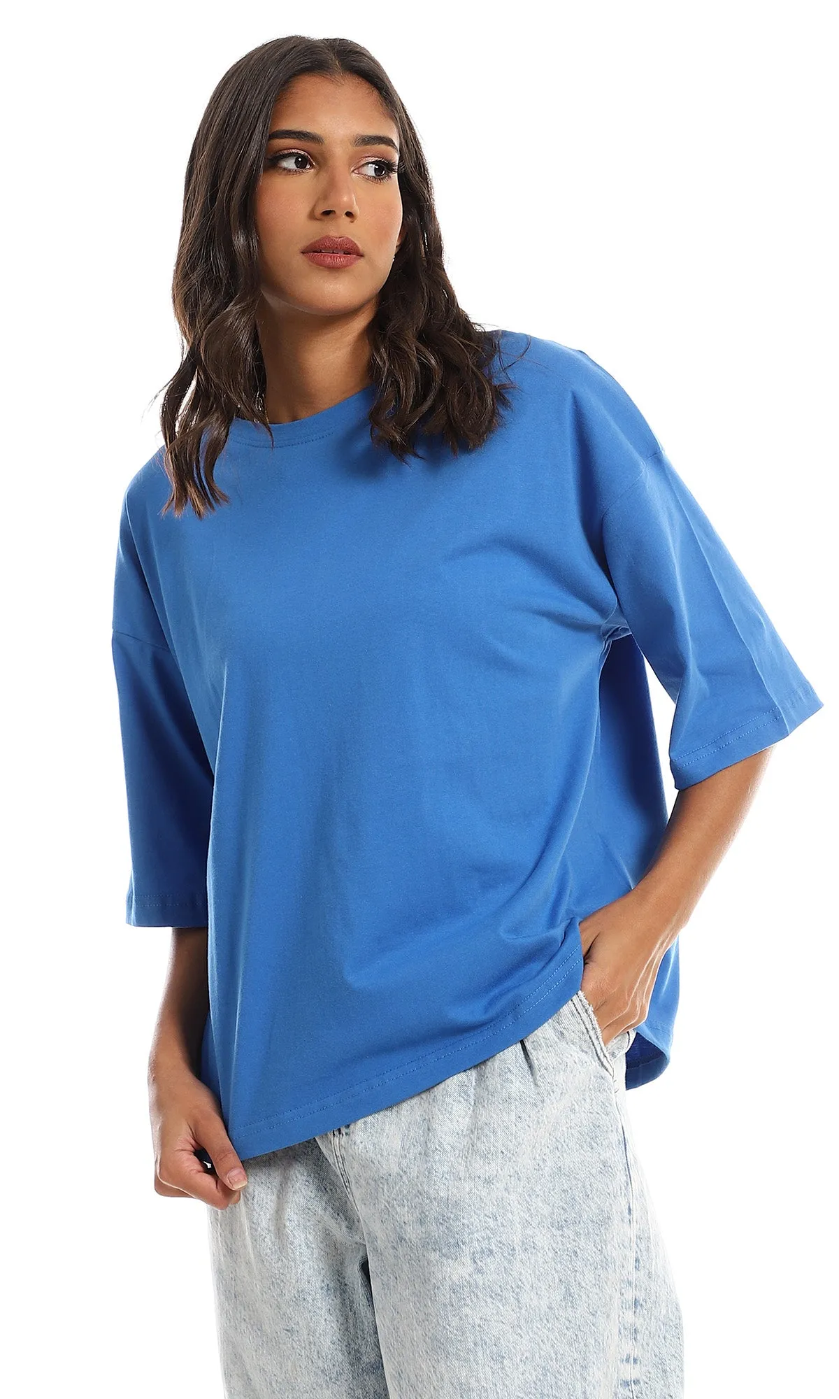 98831 Loose Fit Round Cotton T-Shirt - Royal Blue