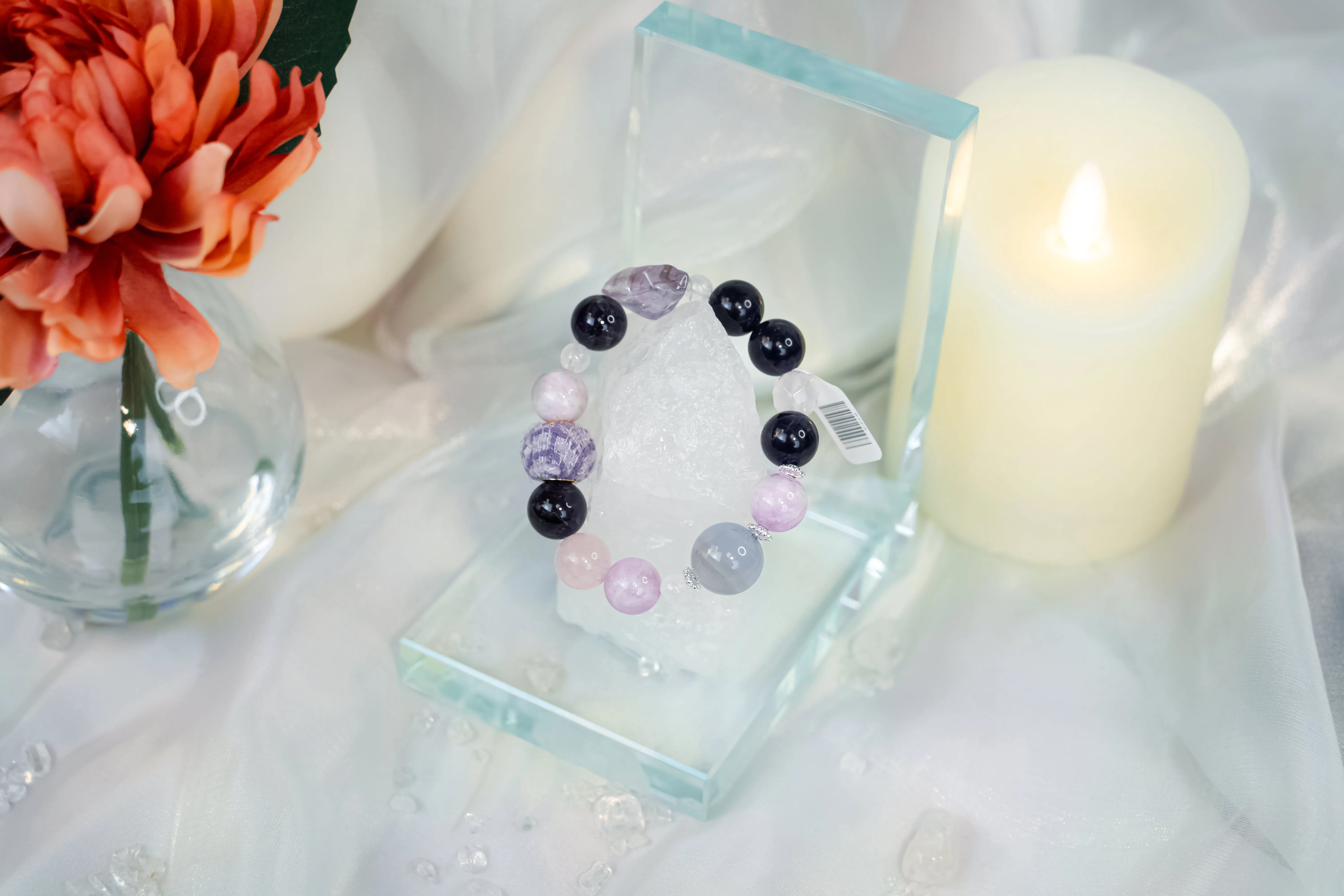 Amethyst Rose Quartz Blue Lace Agate Lepidolite Bracelet