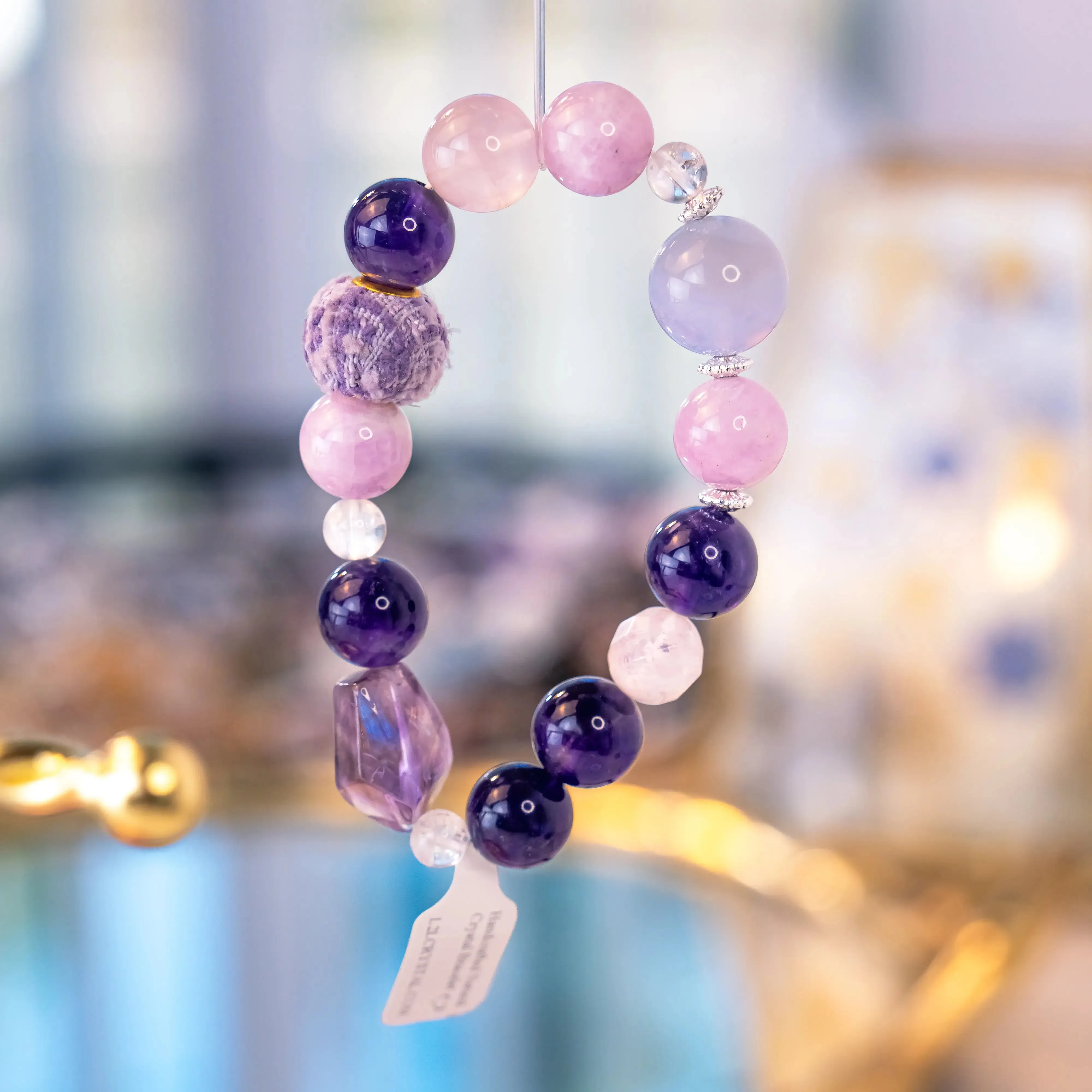 Amethyst Rose Quartz Blue Lace Agate Lepidolite Bracelet