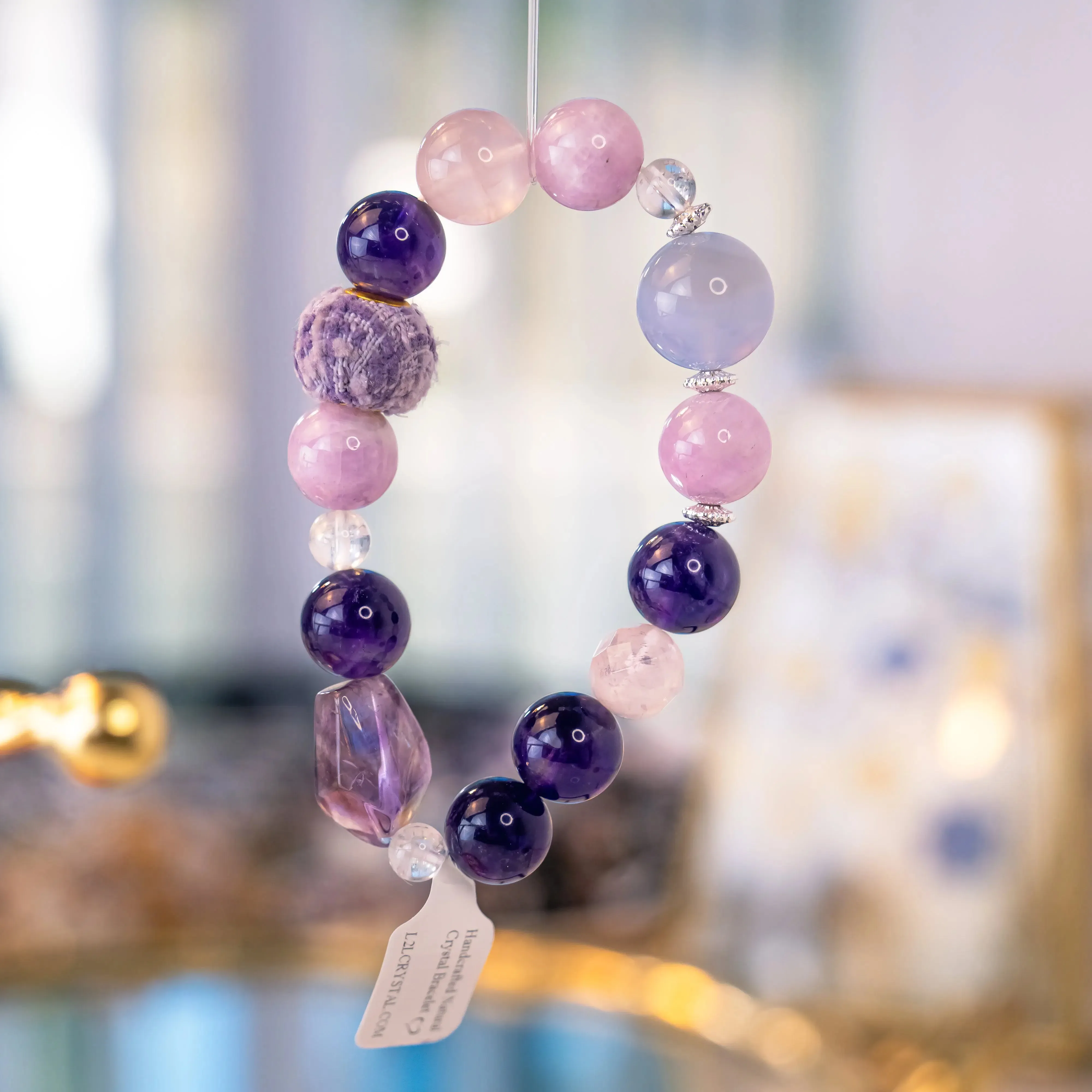 Amethyst Rose Quartz Blue Lace Agate Lepidolite Bracelet