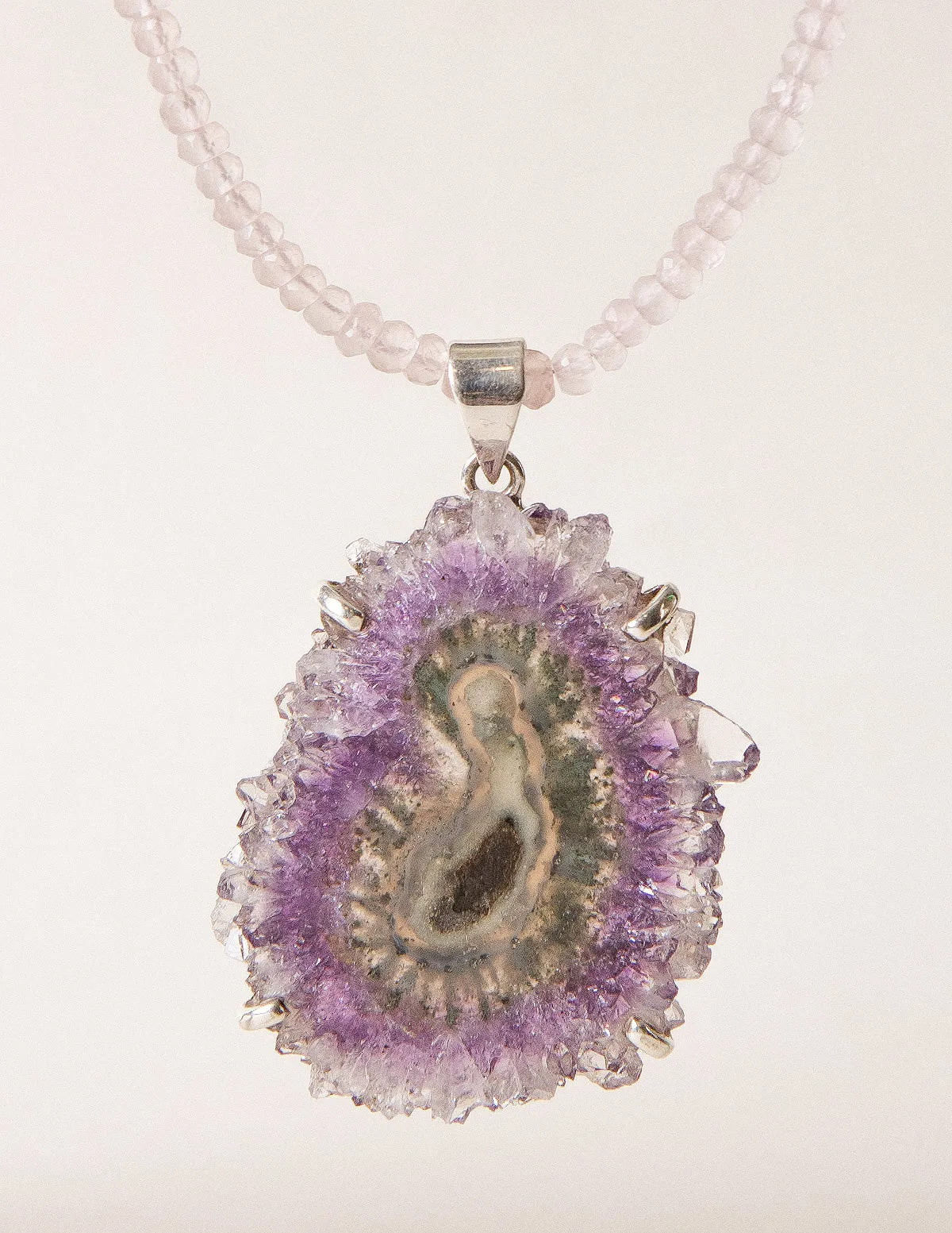 Amethyst Stalactite on Rose Quartz Necklace - One Of A Kind