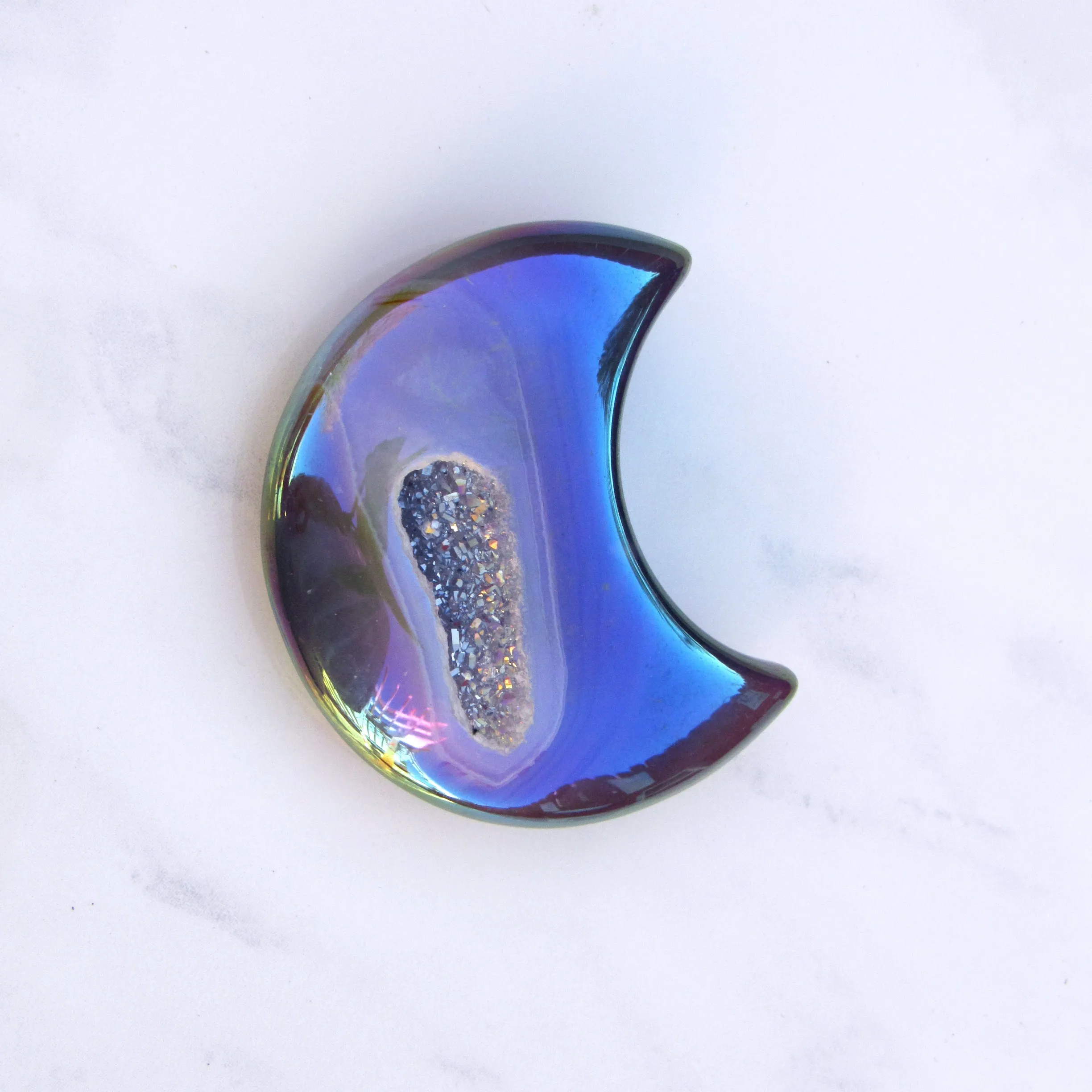 Angel Aura druzy gemstone crescent Moon