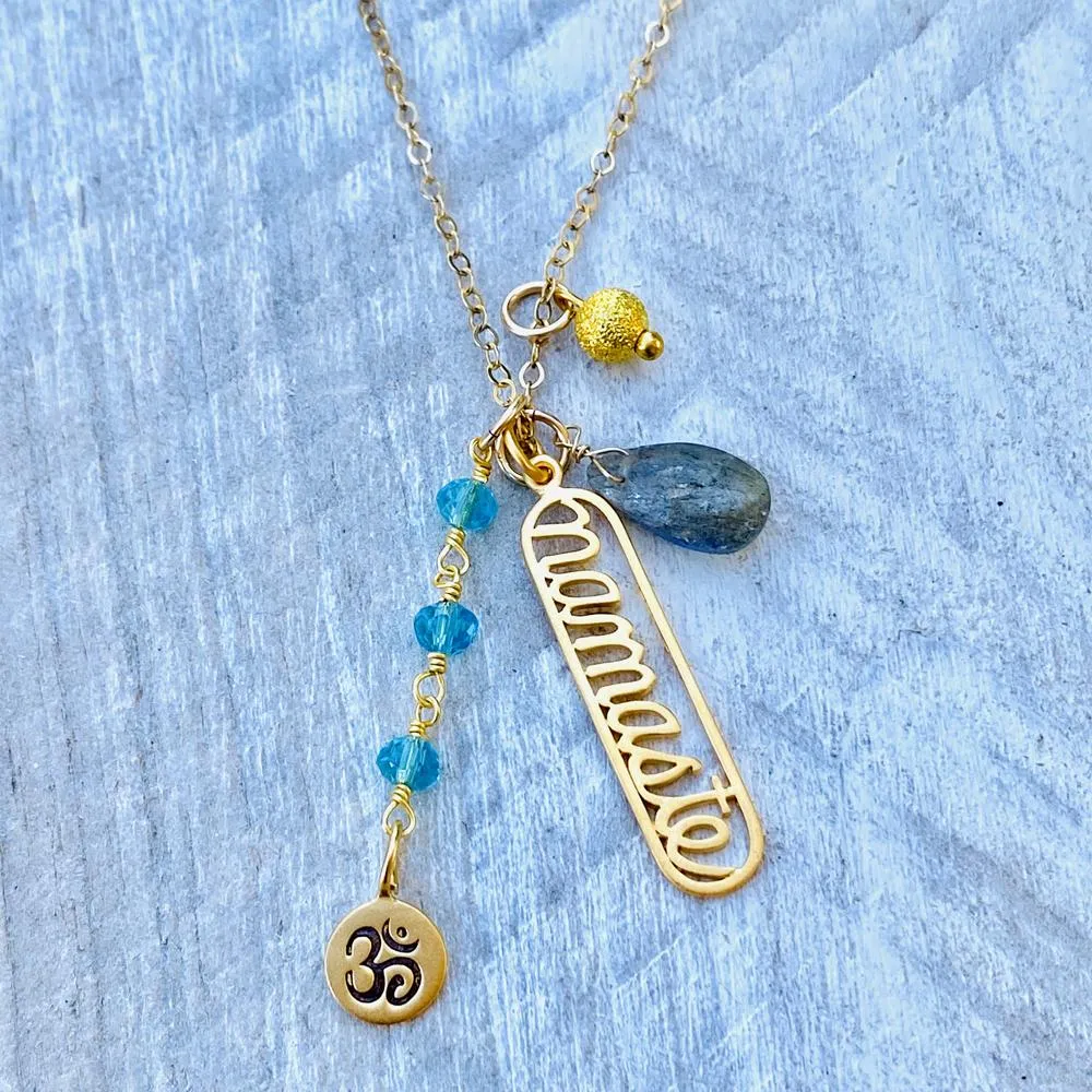 Aquamarine Namaste Yoga Necklace with Ohm (GF)