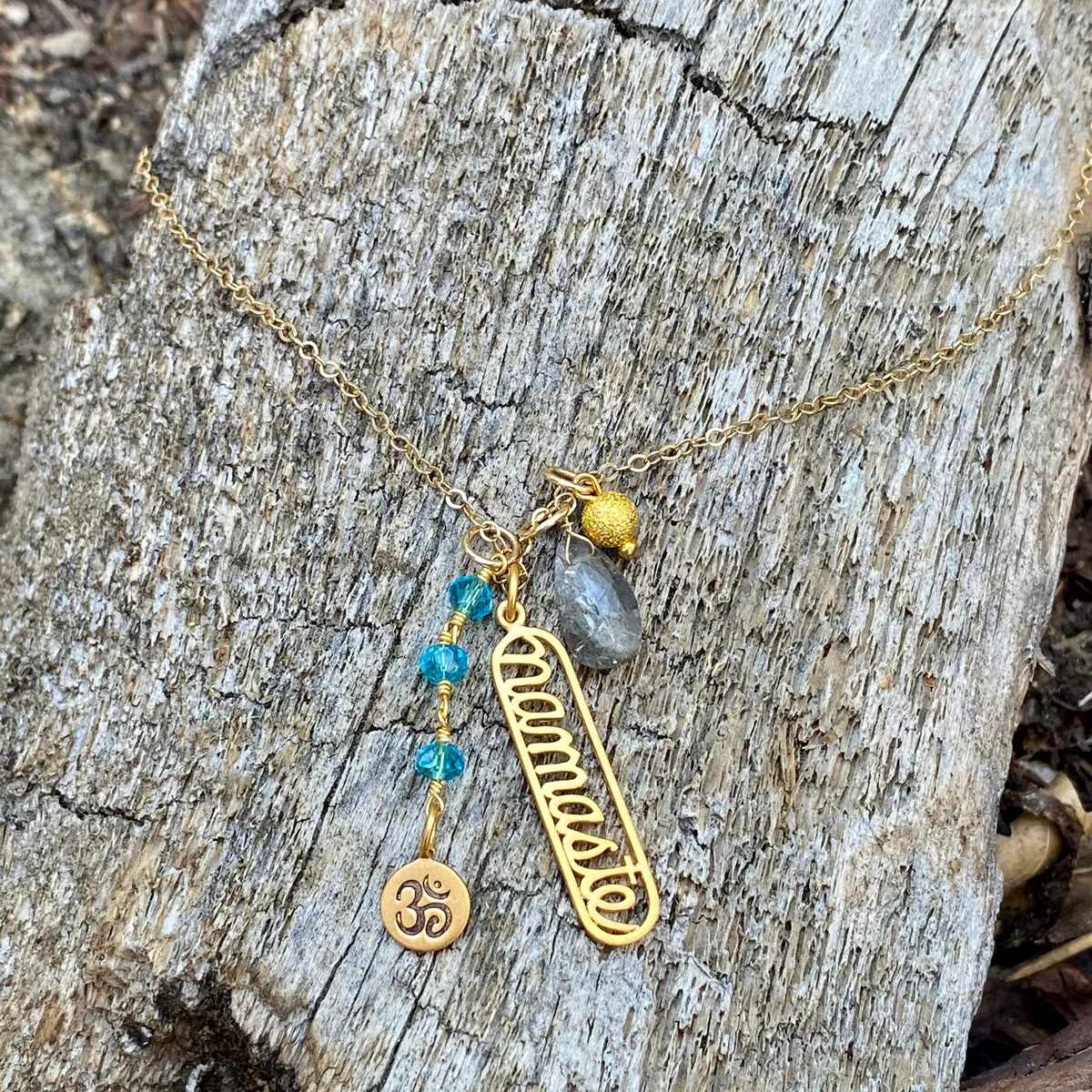 Aquamarine Namaste Yoga Necklace with Ohm (GF)