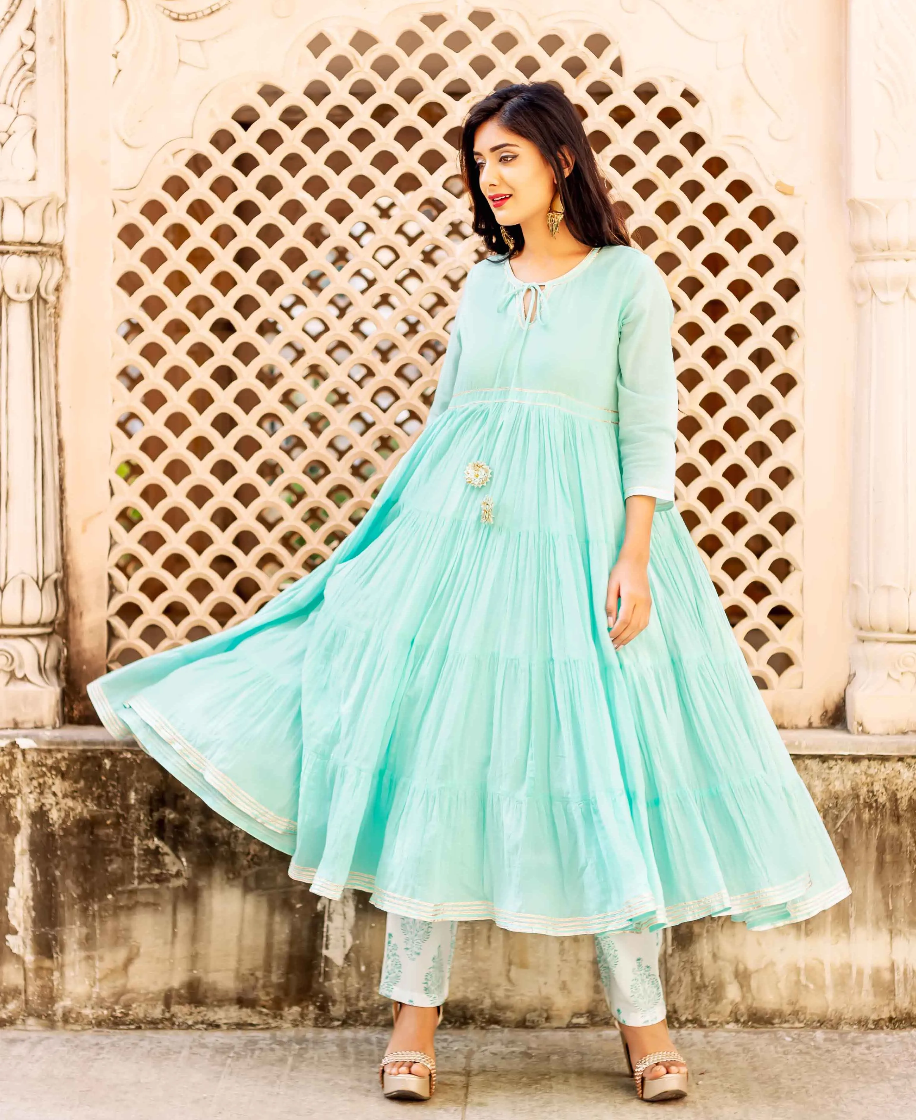 Aria Blue Tier Cotton Kurta