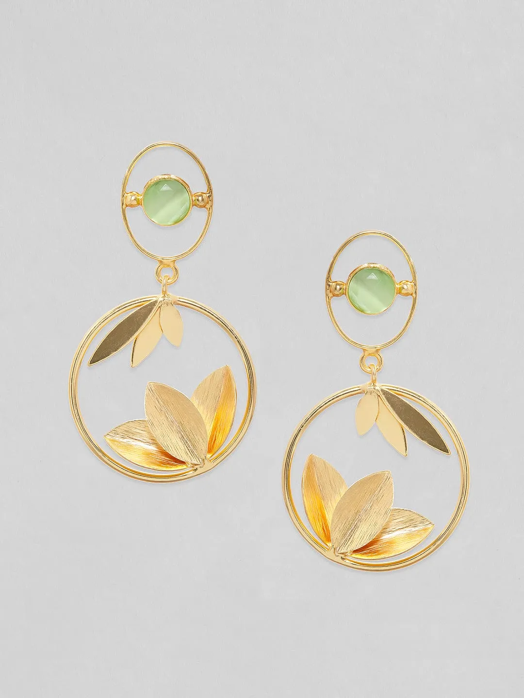 As Seen On Sunny Leone - Rubans Voguish 18K Gold Plated On Copper Handcrafted With Uncut Stone And Leaf Patterns Dangle Earrings.