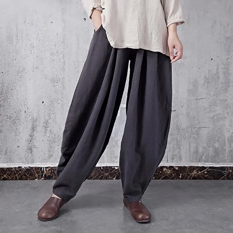 Babakud Ramie Linen Pockets Casual Loose Bloom Pants