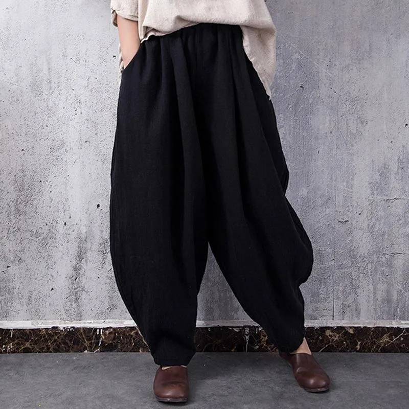 Babakud Ramie Linen Pockets Casual Loose Bloom Pants