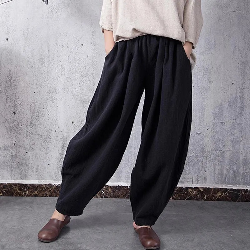 Babakud Ramie Linen Pockets Casual Loose Bloom Pants