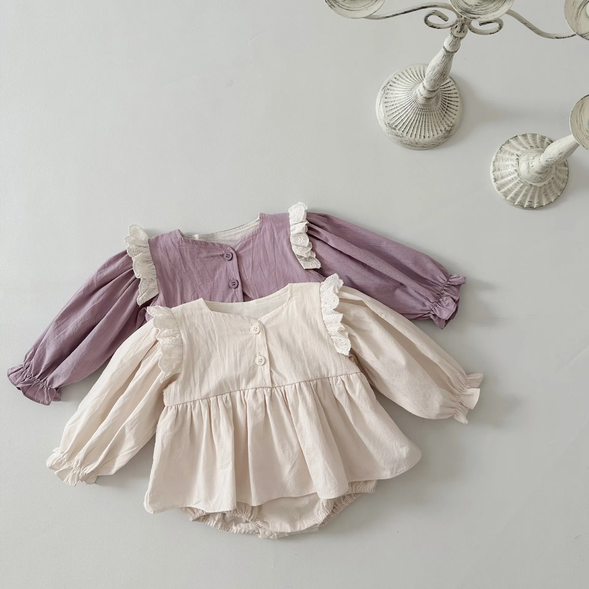 Baby Girls Solid Color Rompers Wholesale 240301109