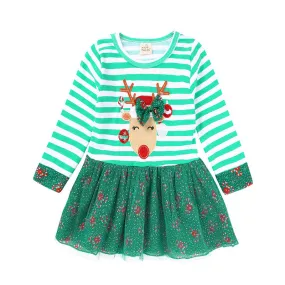 Baby Kid Girls Striped Cartoon Christmas Dresses Wholesale 23101503