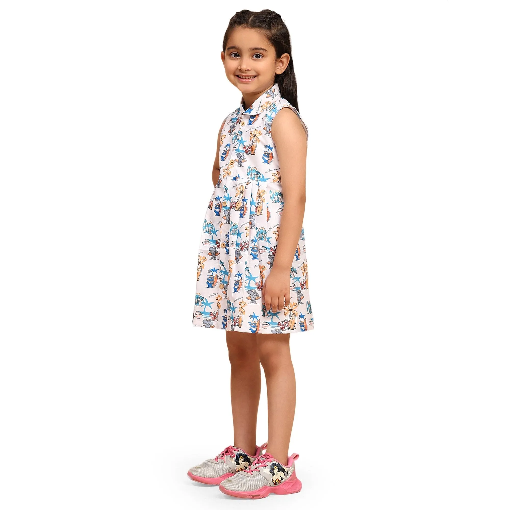 Baby Shark Print Blend Linen Dress