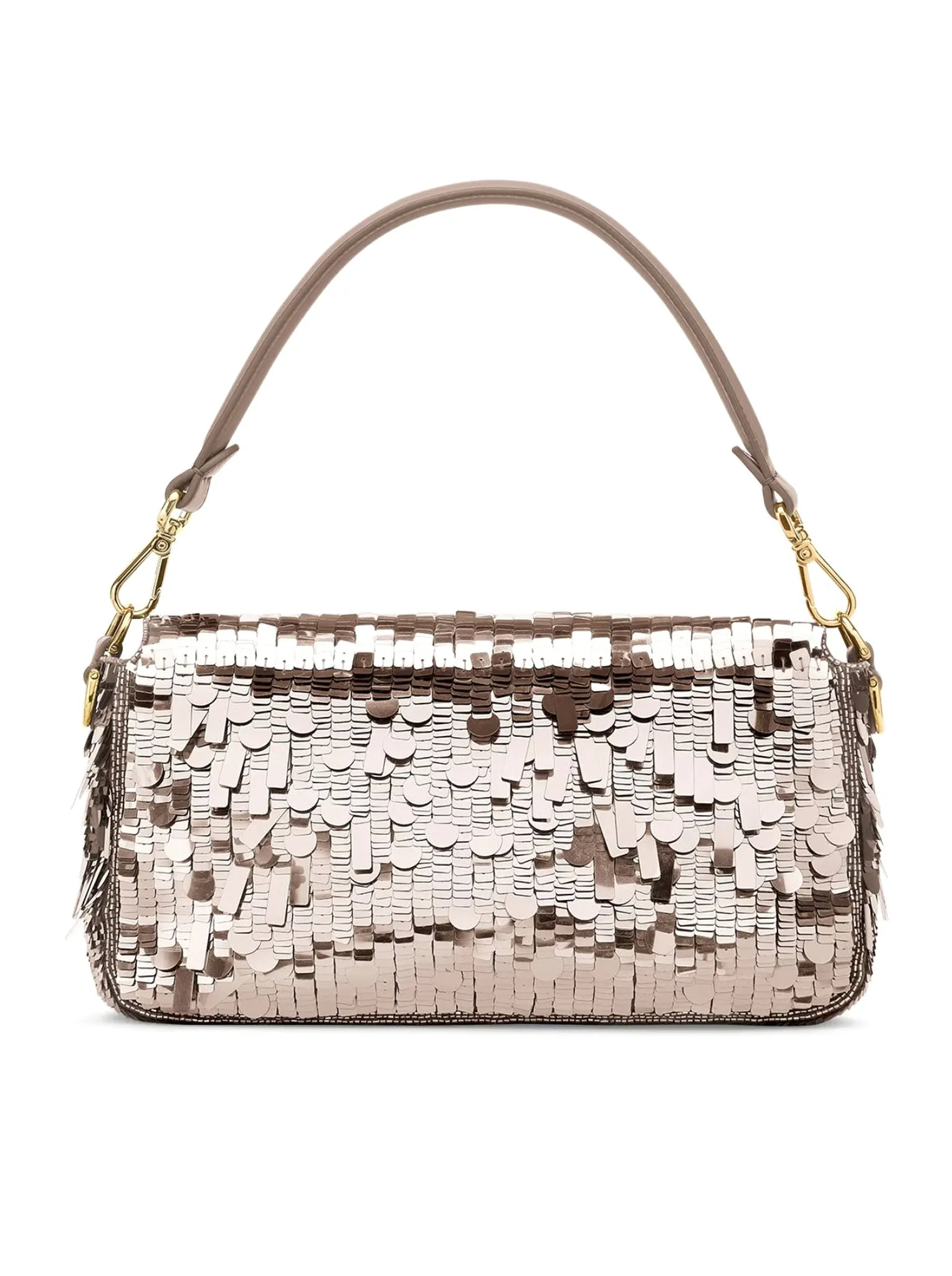 BAGUETTE bag in dove gray leather and sequins