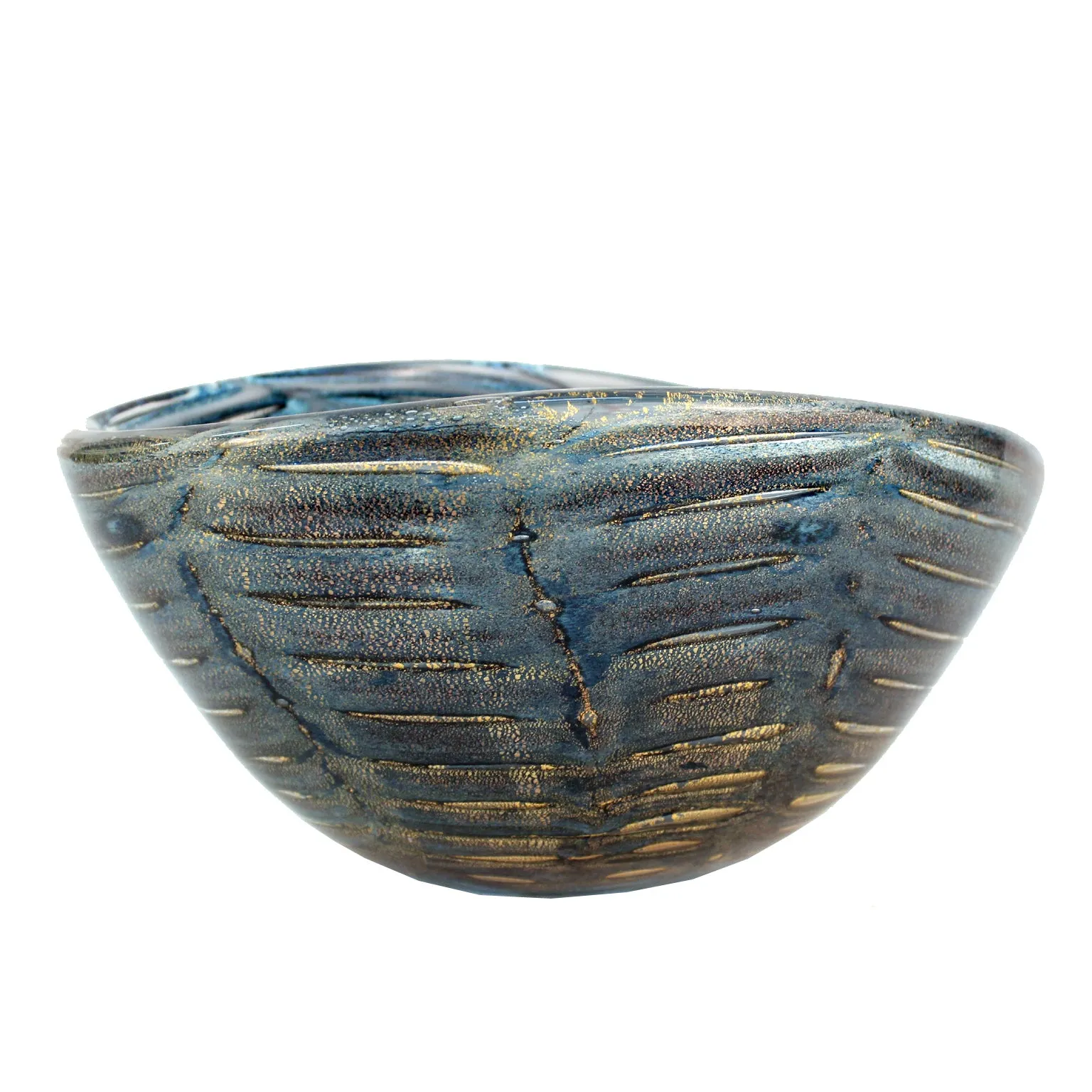 Barovier Graffite Blue and Gold Murano Glass Bowl