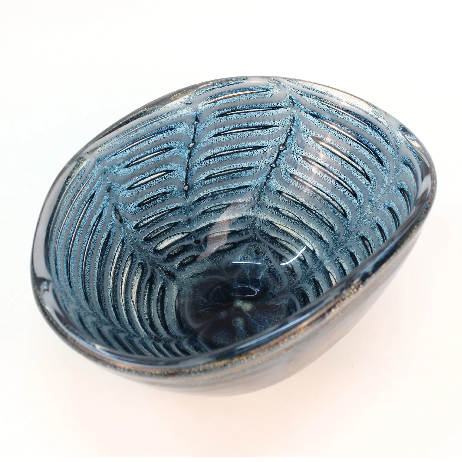 Barovier Graffite Blue and Gold Murano Glass Bowl