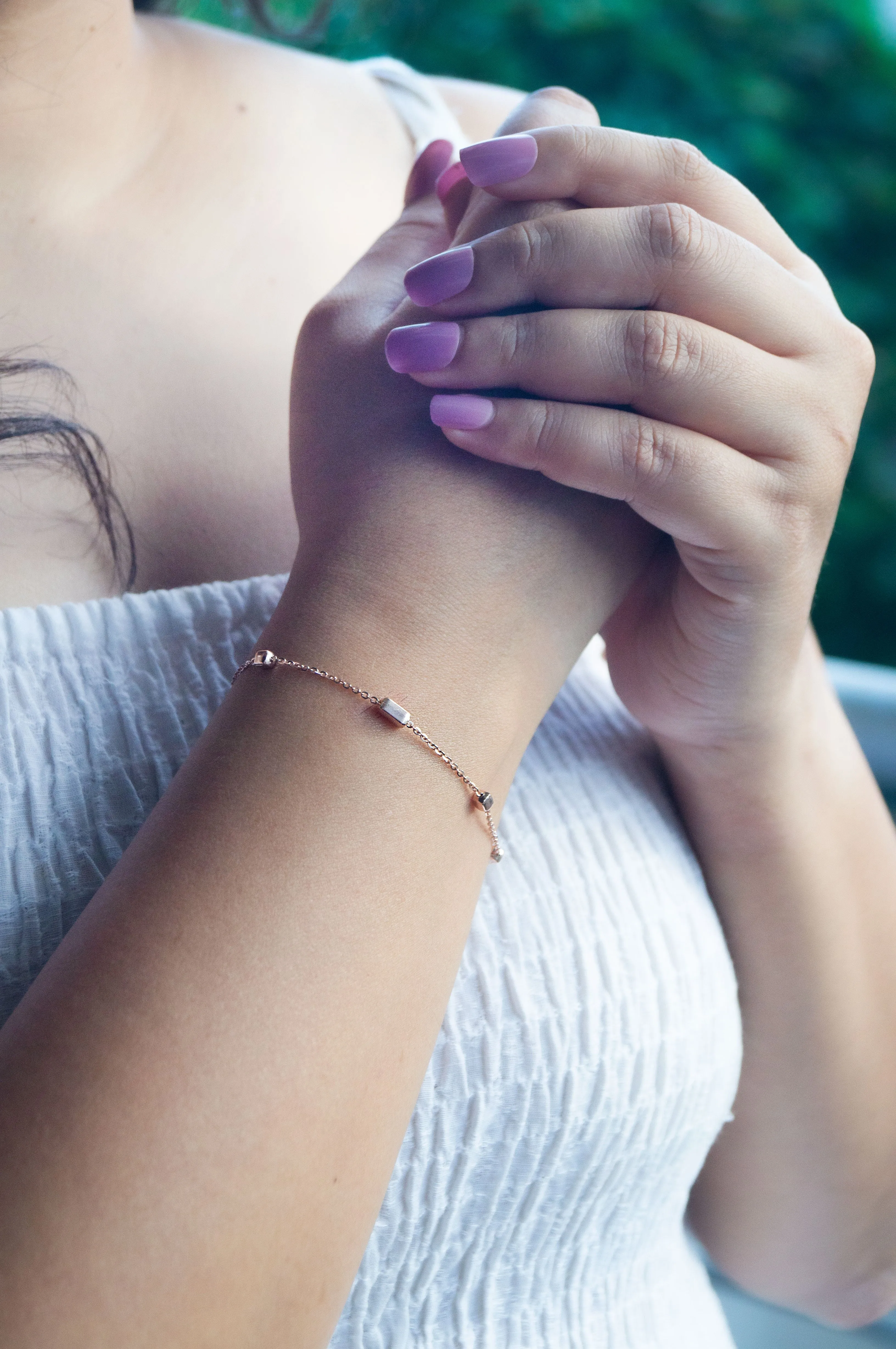 Beaded Station Rose Gold Plated Sterling Silver Chain Bracelet