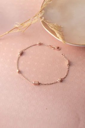 Beaded Station Rose Gold Plated Sterling Silver Chain Bracelet