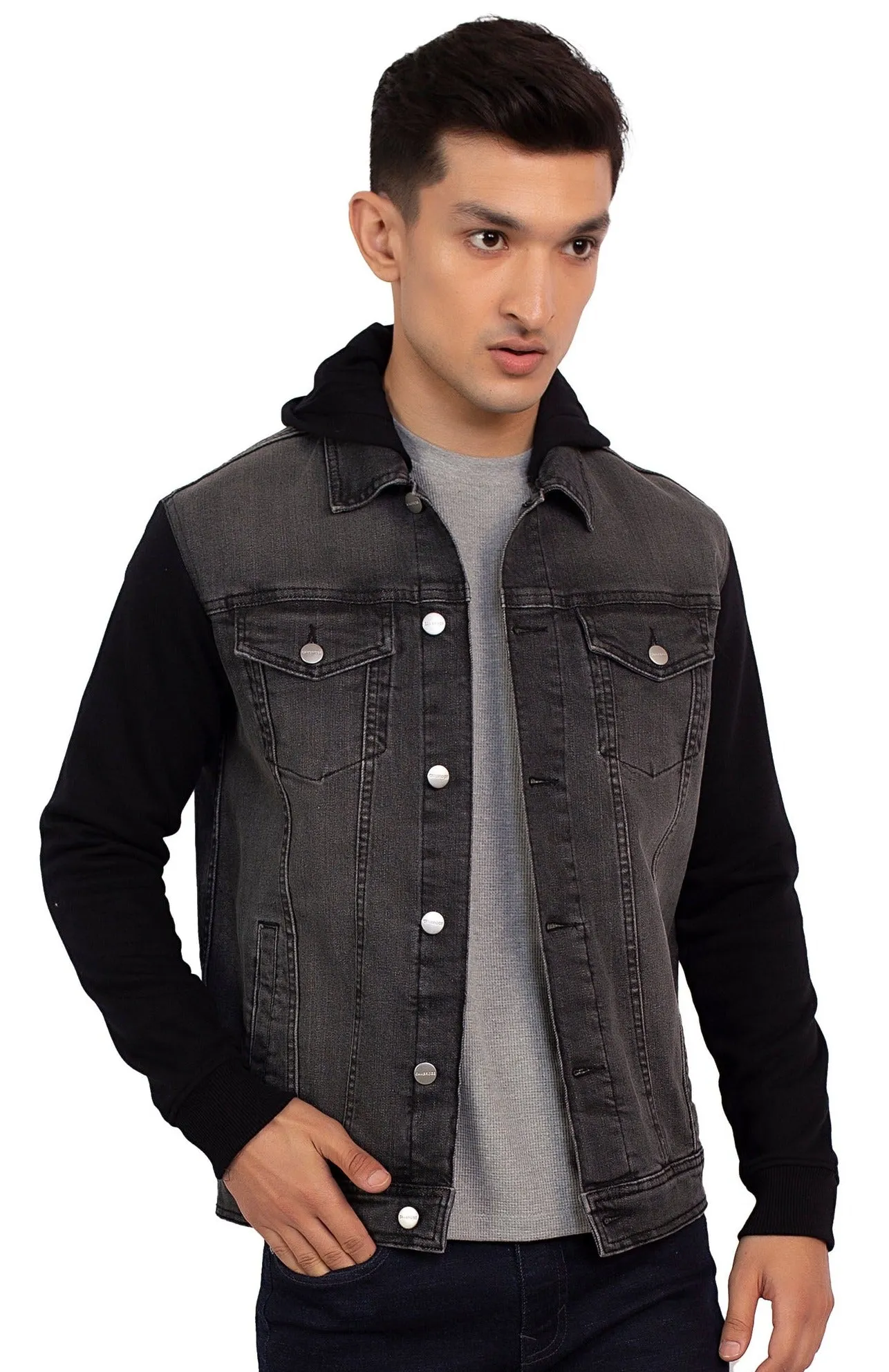 Black Hooded Denim Jacket