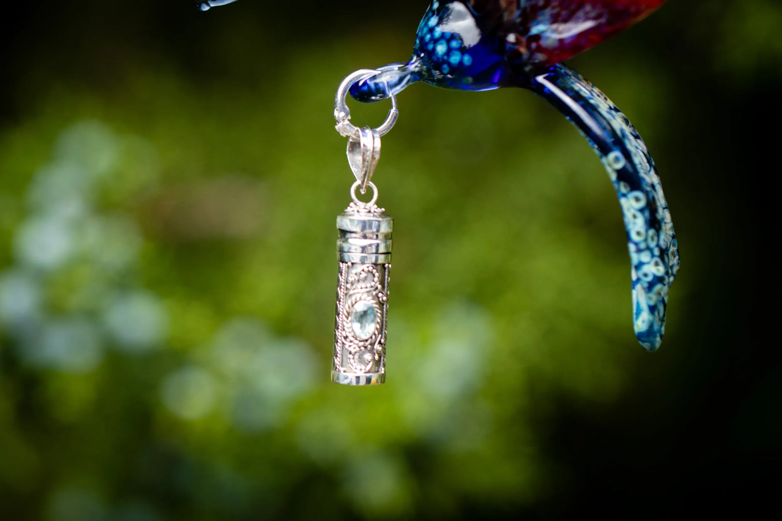 Blue and Red Hummingbird with Keepsake Vial