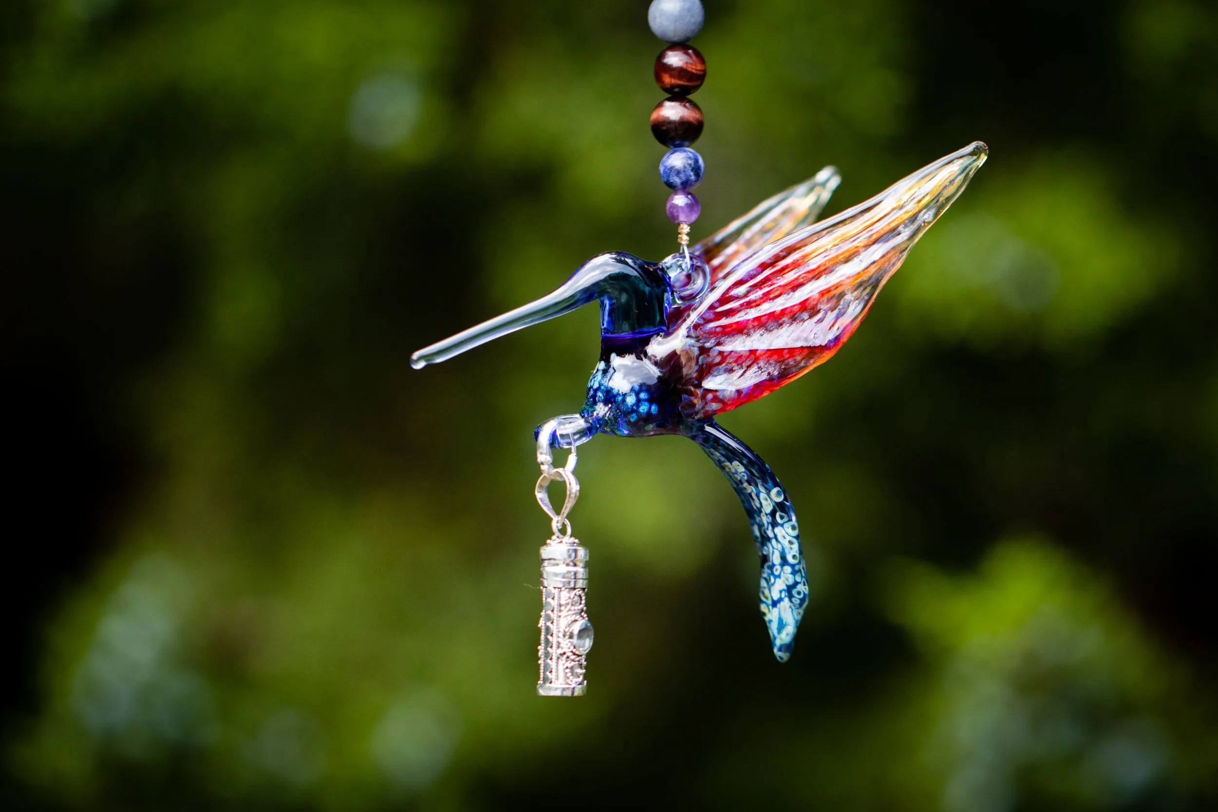 Blue and Red Hummingbird with Keepsake Vial