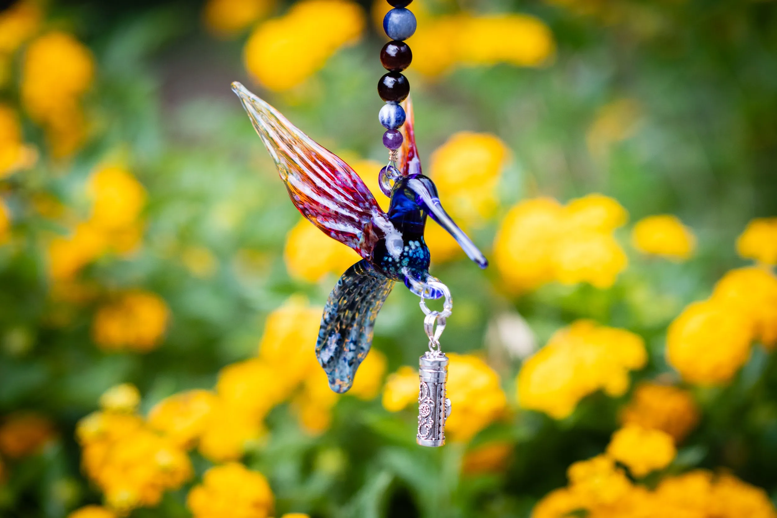 Blue and Red Hummingbird with Keepsake Vial