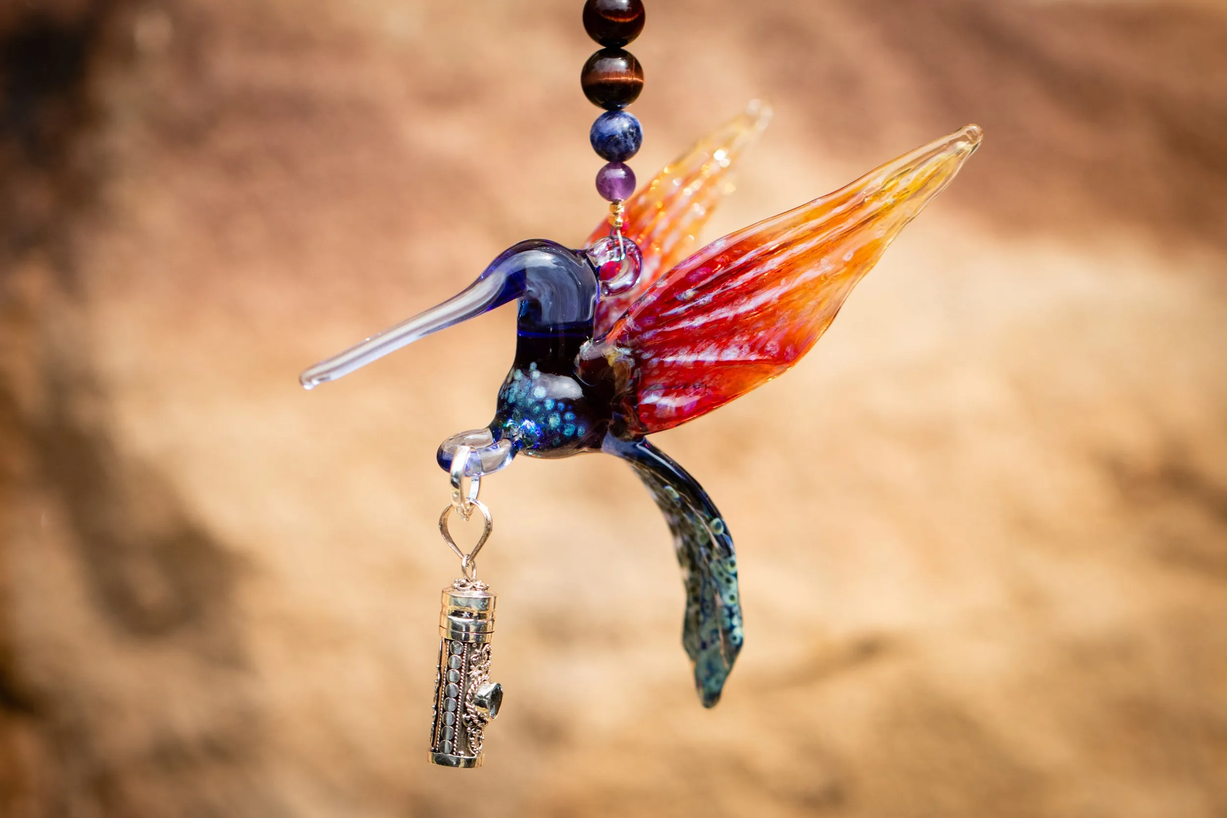 Blue and Red Hummingbird with Keepsake Vial