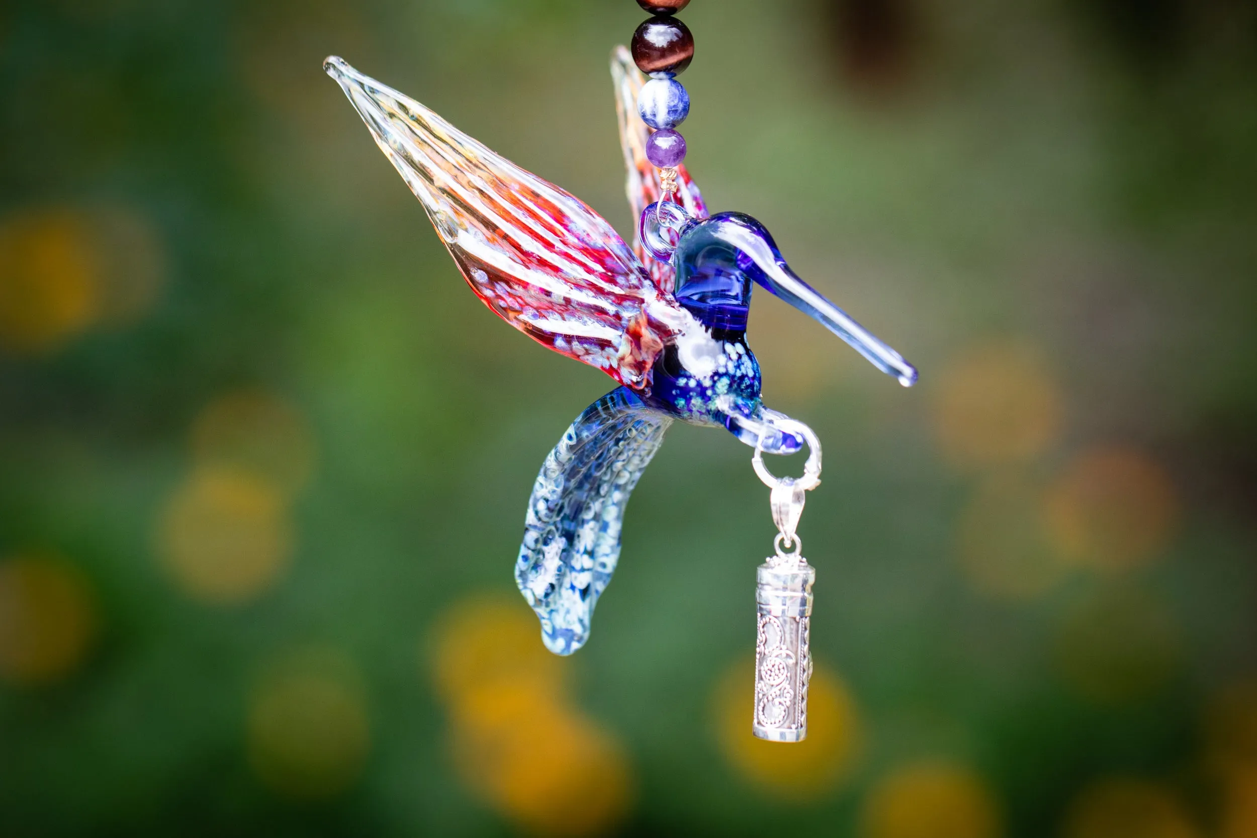 Blue and Red Hummingbird with Keepsake Vial