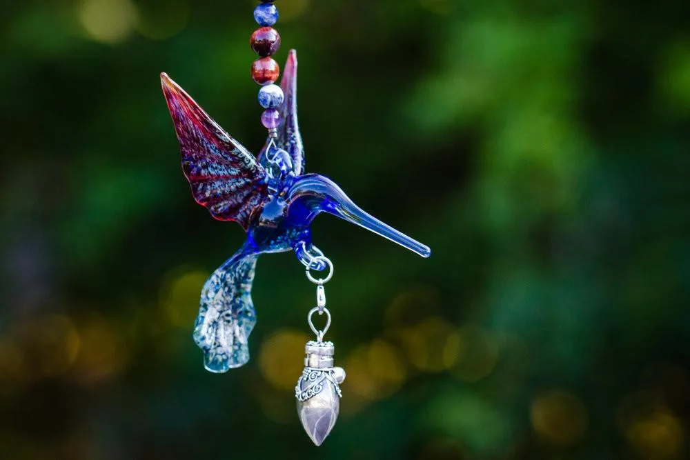 Blue and Red Hummingbird with Keepsake Vial