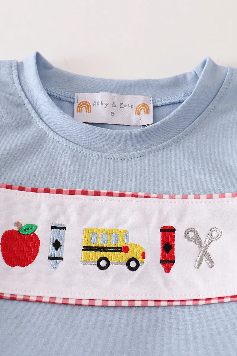 Blue apple embroidery boy set