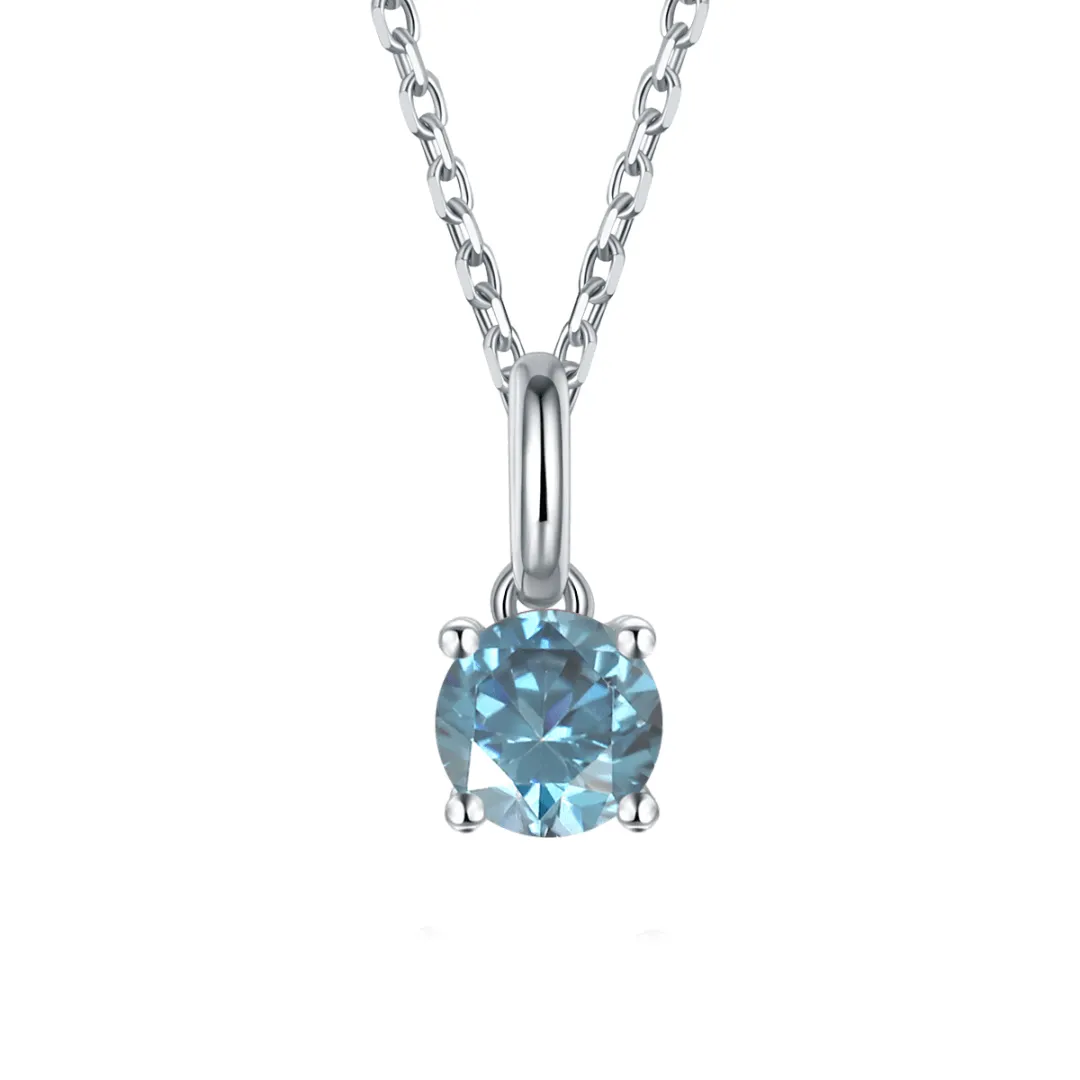 Blue Moissanite Solitiare Necklace