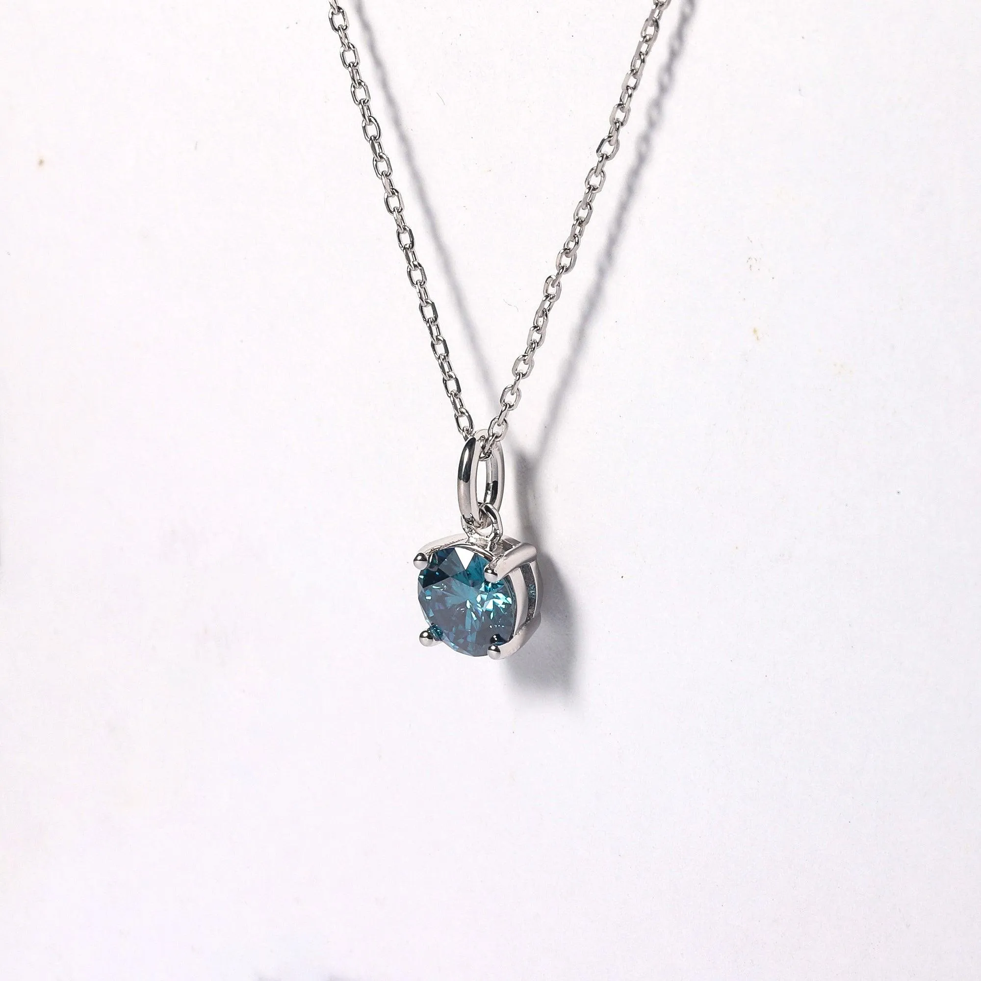 Blue Moissanite Solitiare Necklace