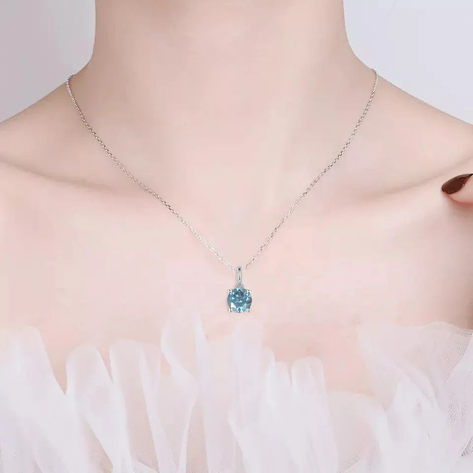 Blue Moissanite Solitiare Necklace