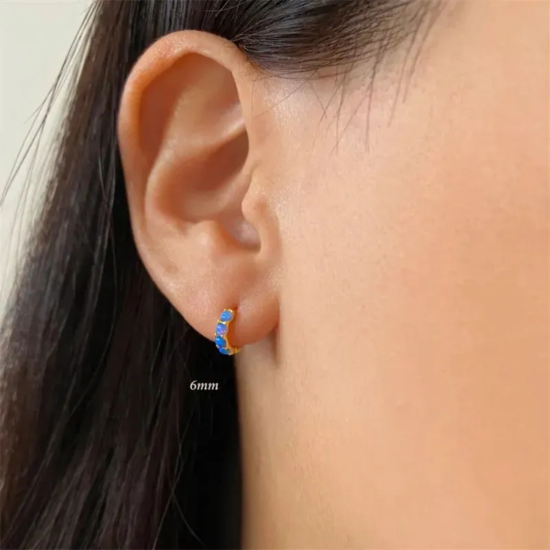 Blue Opal Stone Huggie Earrings