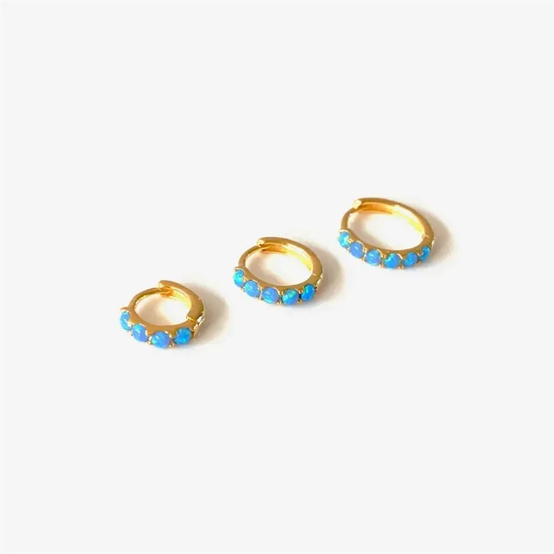 Blue Opal Stone Huggie Earrings