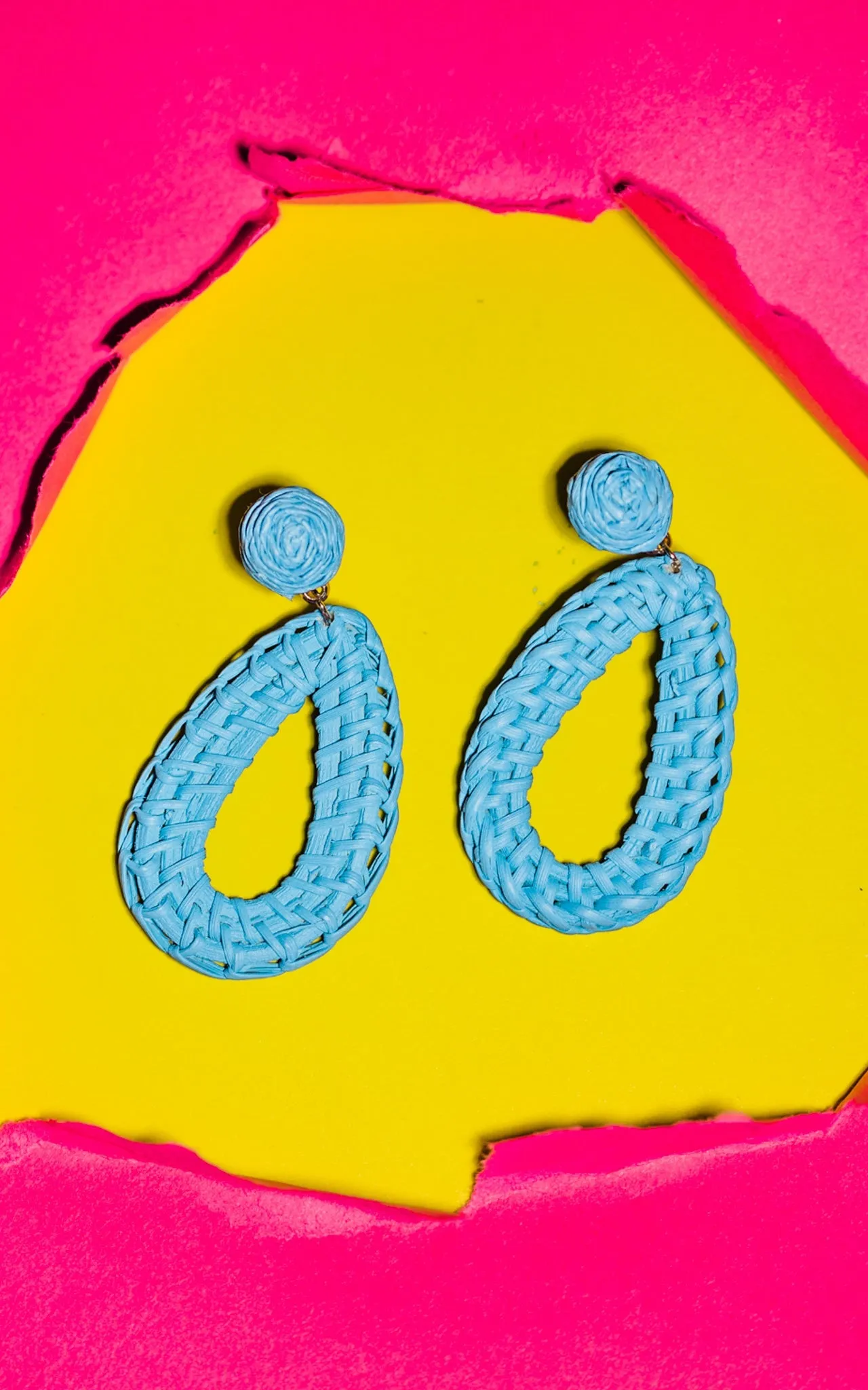 Blue Rattan Teardrop Earrings