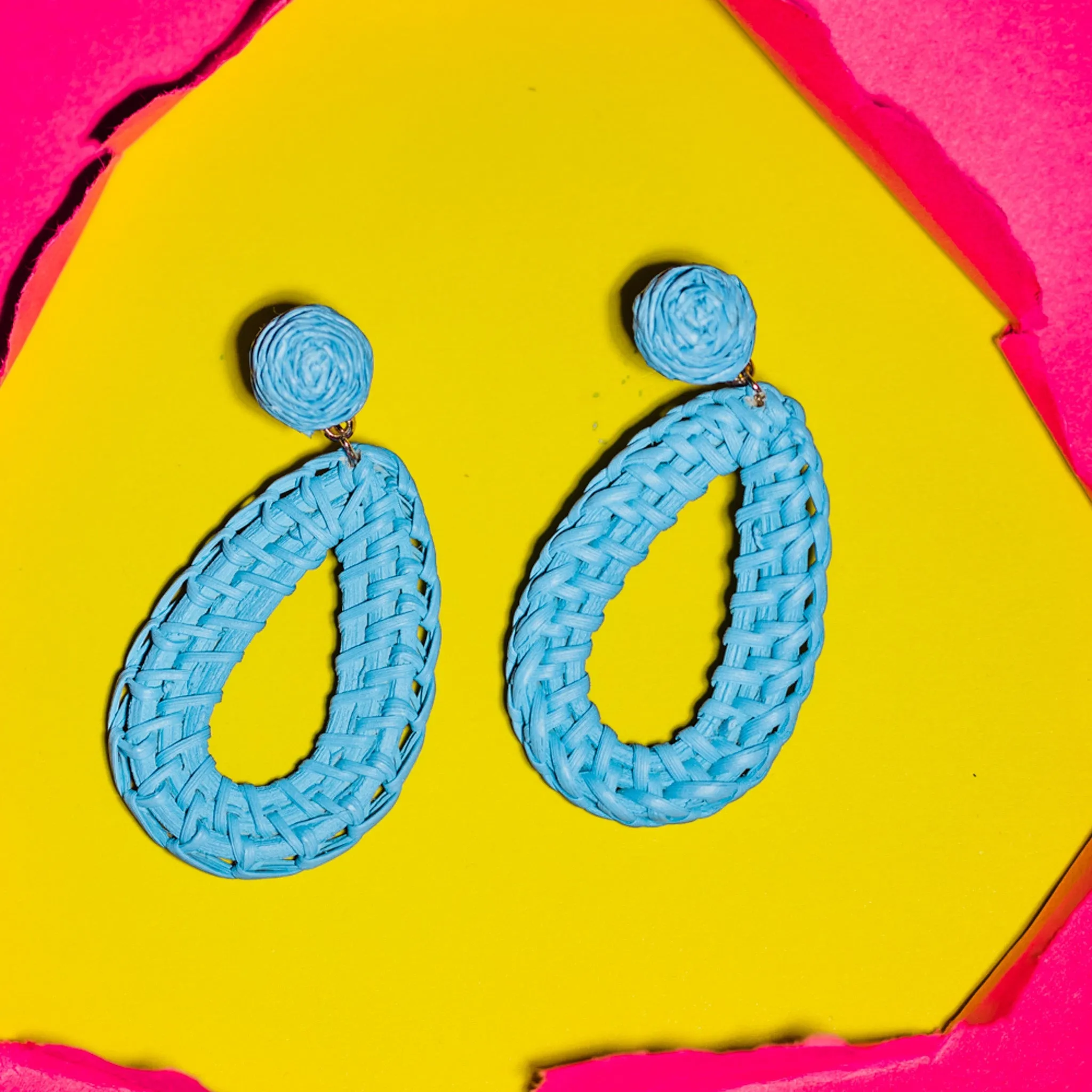 Blue Rattan Teardrop Earrings