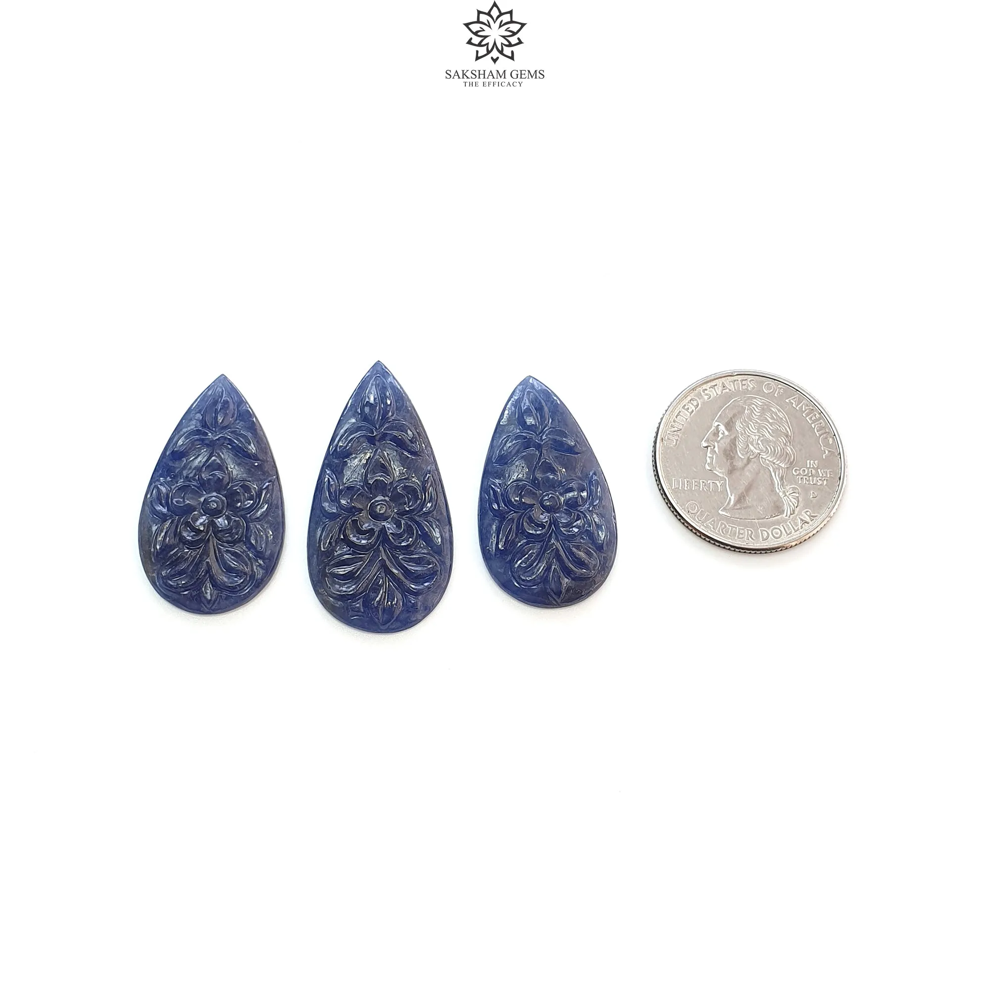 Blue Sapphire Gemstone Carving : 65.60cts Natural Untreated Unheated Blue Sapphire Hand Carved Pear Shape 30*17mm - 35*18mm 3pcs