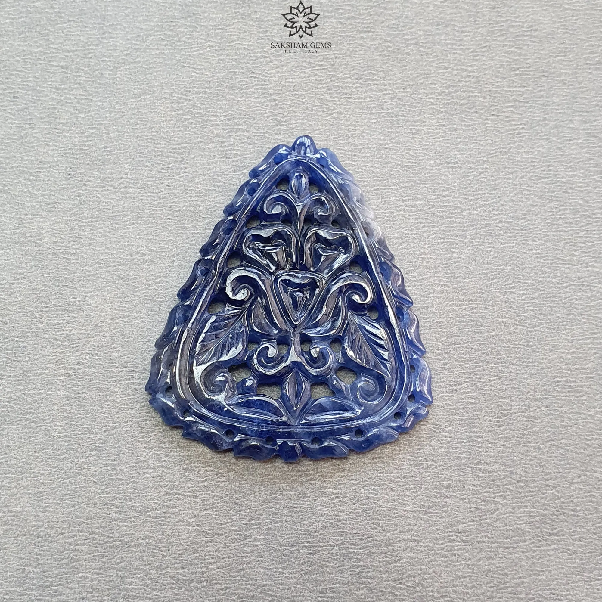 Blue Sapphire Gemstone Carving : 70.00cts Natural Untreated Unheated Blue Sapphire Hand Carved Triangle Shape 46*39mm