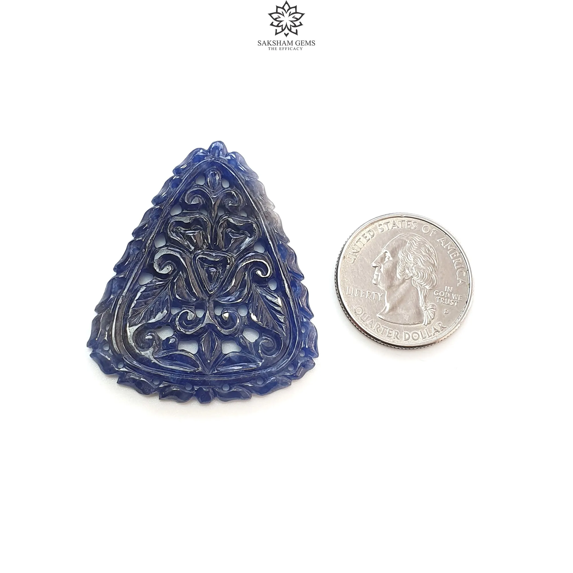 Blue Sapphire Gemstone Carving : 70.00cts Natural Untreated Unheated Blue Sapphire Hand Carved Triangle Shape 46*39mm