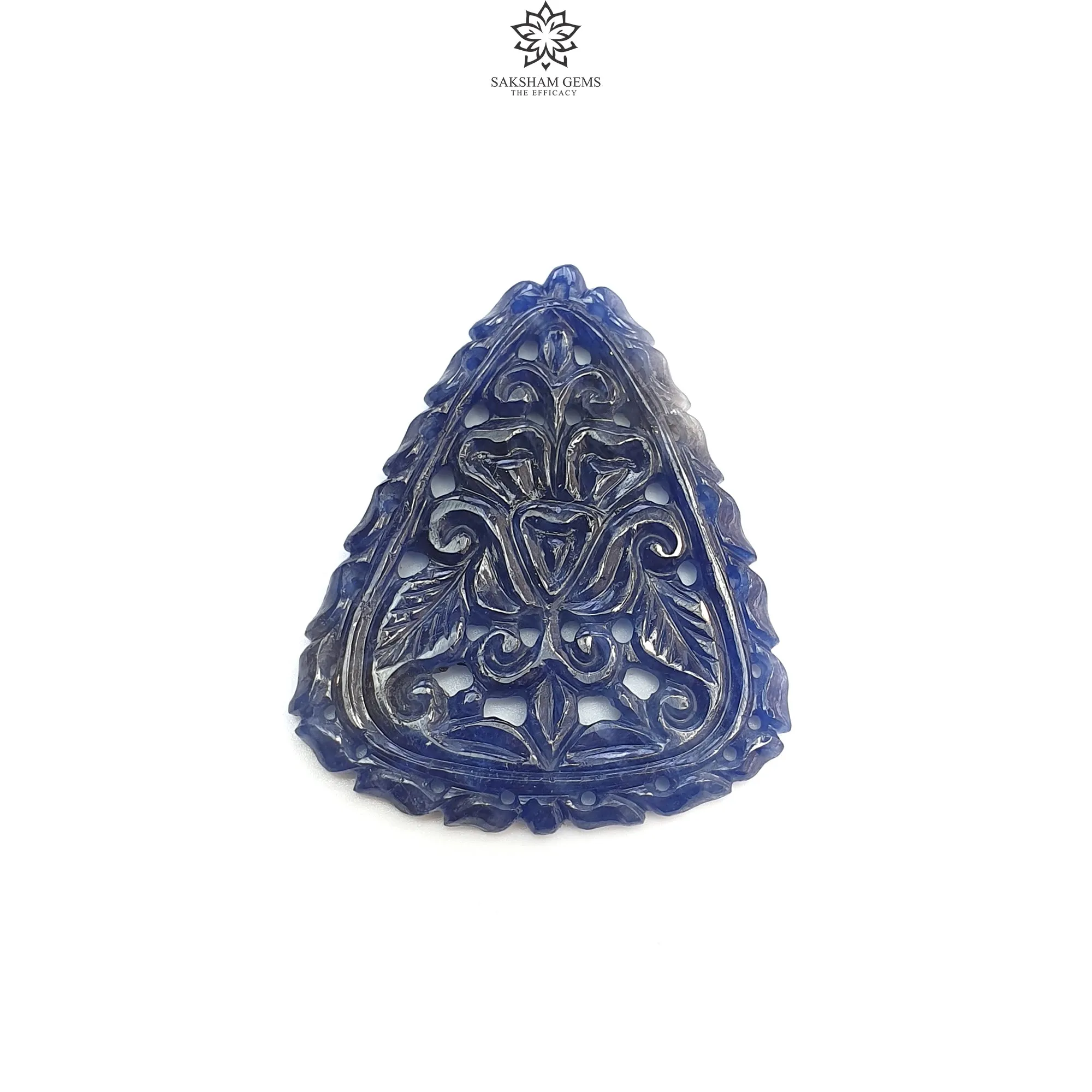 Blue Sapphire Gemstone Carving : 70.00cts Natural Untreated Unheated Blue Sapphire Hand Carved Triangle Shape 46*39mm